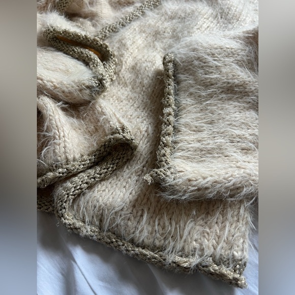 Ramy Brook Sweater Wool Blend cream gold wide sleeves New York Top Luxury L - Picture 4 of 10